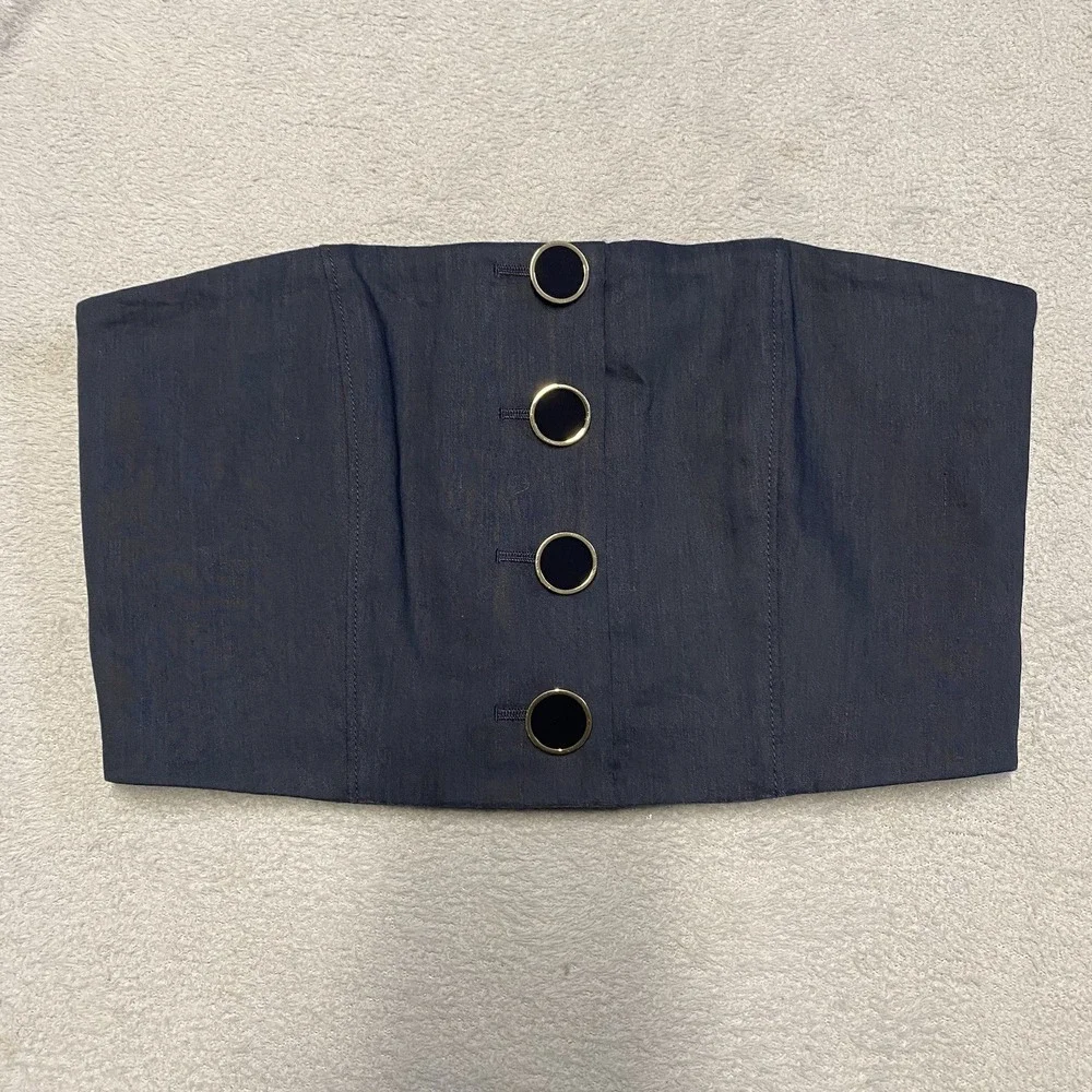 Veronica Beard Ziene Strapless Tube Top Size 2 Navy Linen Blend Zip Back - Picture 1 of 7